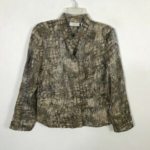 Chico's Jacket Size 0 Semi Sheer Beige Animal Print Metallic Lightweight Womens